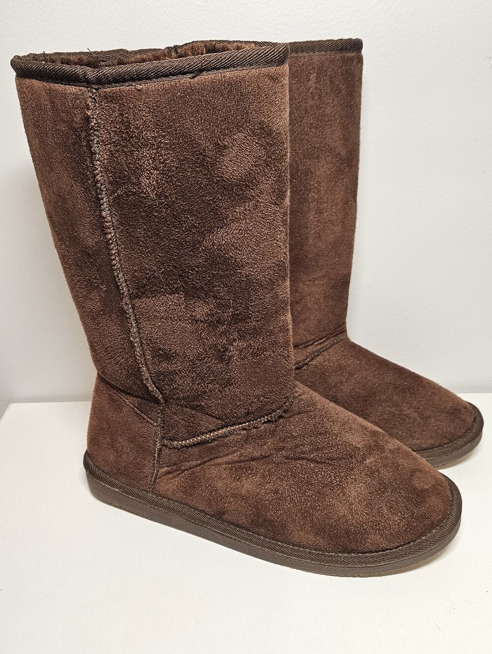 Comfort Ease Women's 12" Faux Suede Brown Winter Boots, Sz 9
